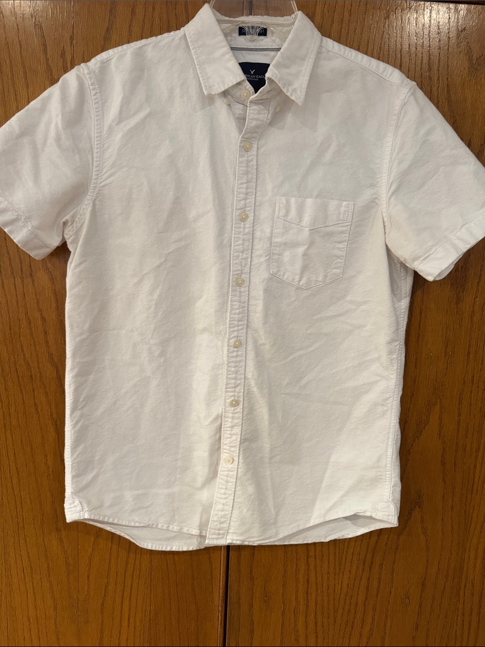 AEO American Eagle Men's Medium Short Sleeve Button Down Dress Shirt 100% Cotton